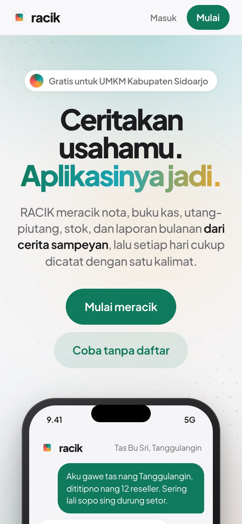 Tangkapan layar: Buka RACIK di peramban