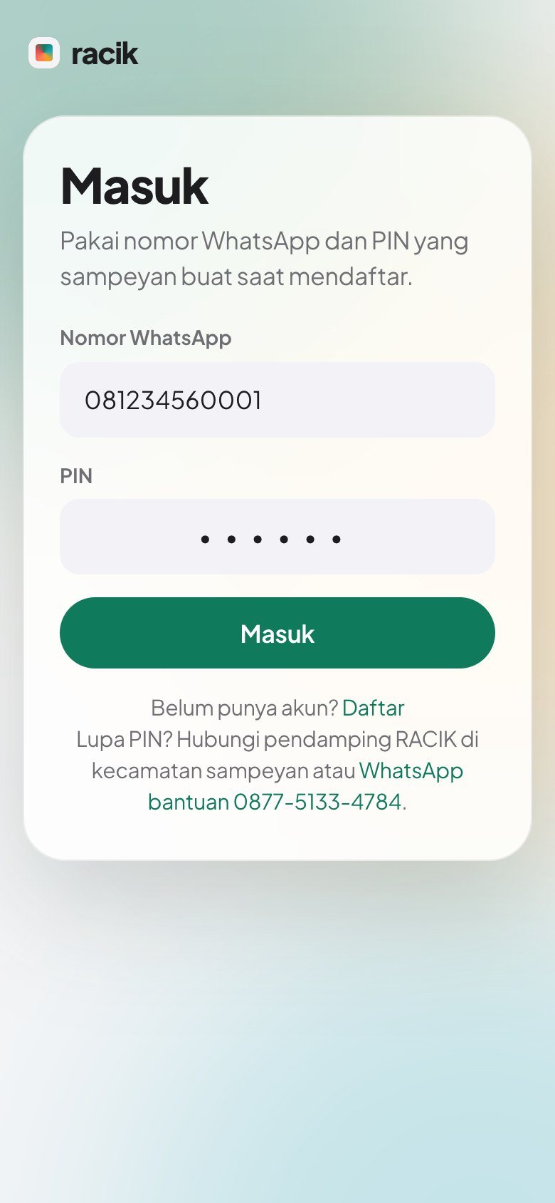 Tangkapan layar: Masuk dan membaca beranda
