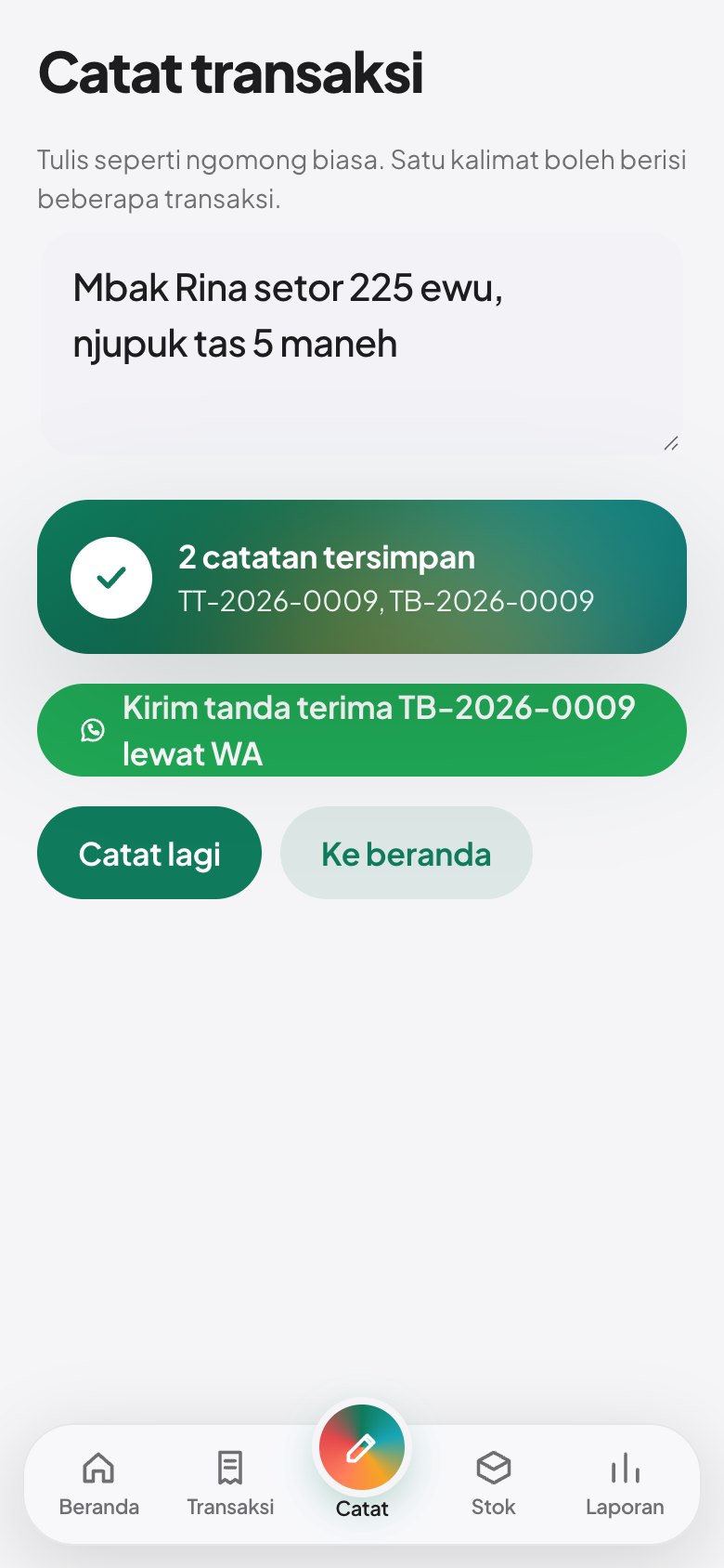Tangkapan layar: Catat dengan satu kalimat, lalu simpan
