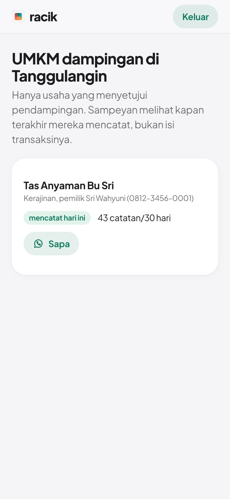 Tangkapan layar: Dasbor Pemkab dan pantauan pendamping